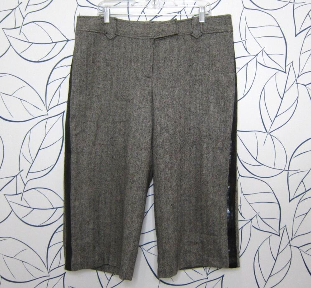 Ann Taylor LOFT Gray Tweed Wool Blend Sequin Side Tape Culottes Pants Size 16
